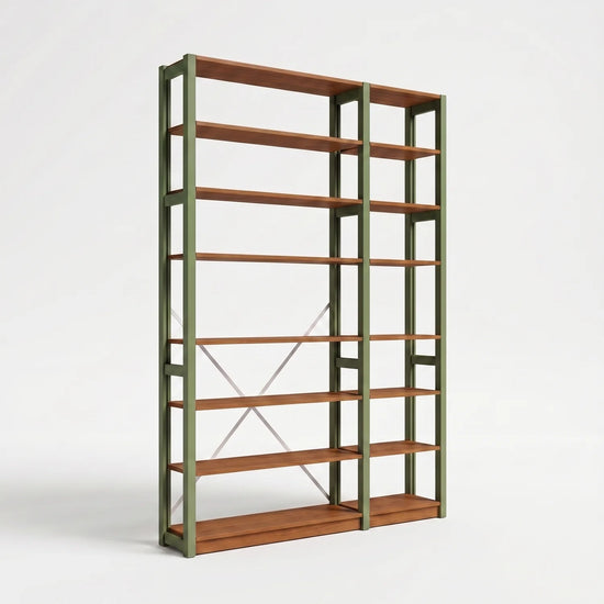 Bibliothèque avec diagonale | Lundia Original | Vert olive & arrosto, perspectief