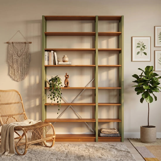 Bibliothèque avec diagonale | Lundia Original | Vert olive & arrosto, sfeerbeeld perspectief