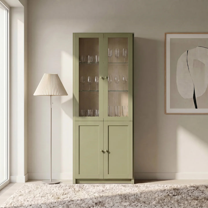 Vitrine étroite | Lundia Original | Vert olive et vanille, sfeerbeeld vooraanzicht