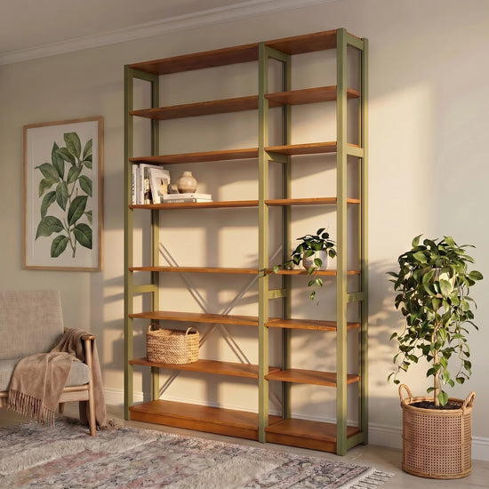 Bibliothèque avec diagonale | Lundia Original | Vert olive & arrosto, sfeerbeeld vooraanzicht