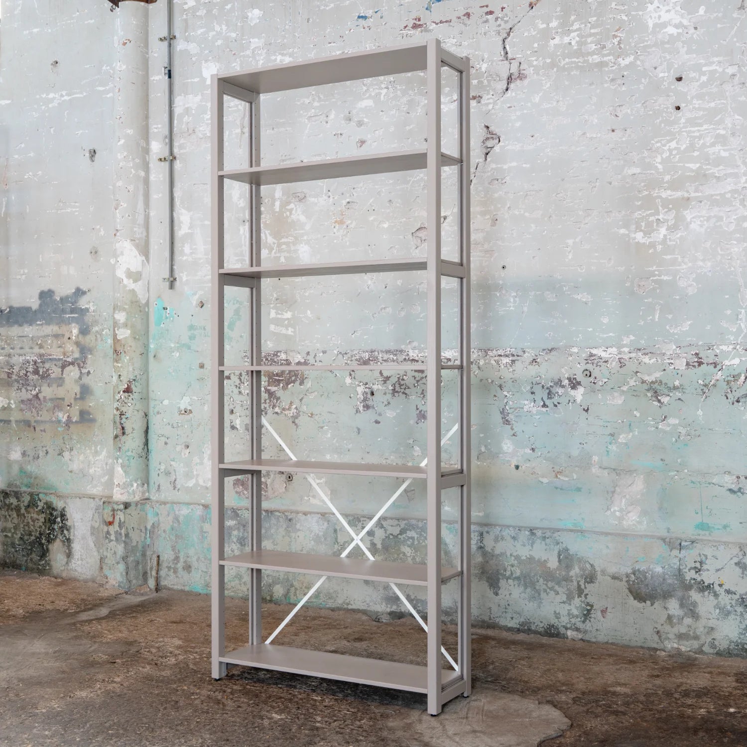 Open bookcase | Lundia Original | Stone grey solid wood, side view empty