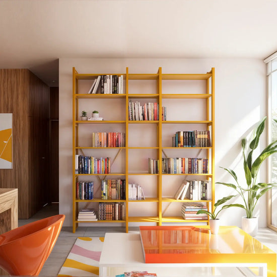 Open Boekenkast | Lundia Original | Saffraangeel, vooraanzicht sfeer