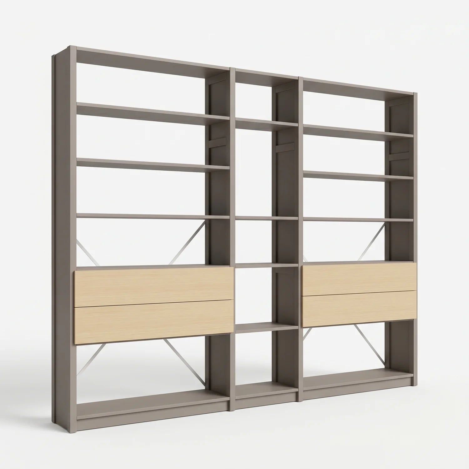 Bibliothèque ouverte avec tiroirs | Lundia Original | Gris pierre & regular, perspectief