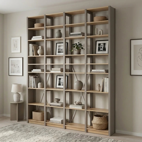 Scandinavian bookcase | Lundia Original | Stone grey & regular, sfeerbeeld perspectief