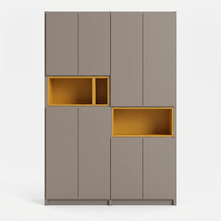 Meuble mural avec compartiments de présentation | Lundia Original | Bois gris pierre et jaune safran, vooraanzicht