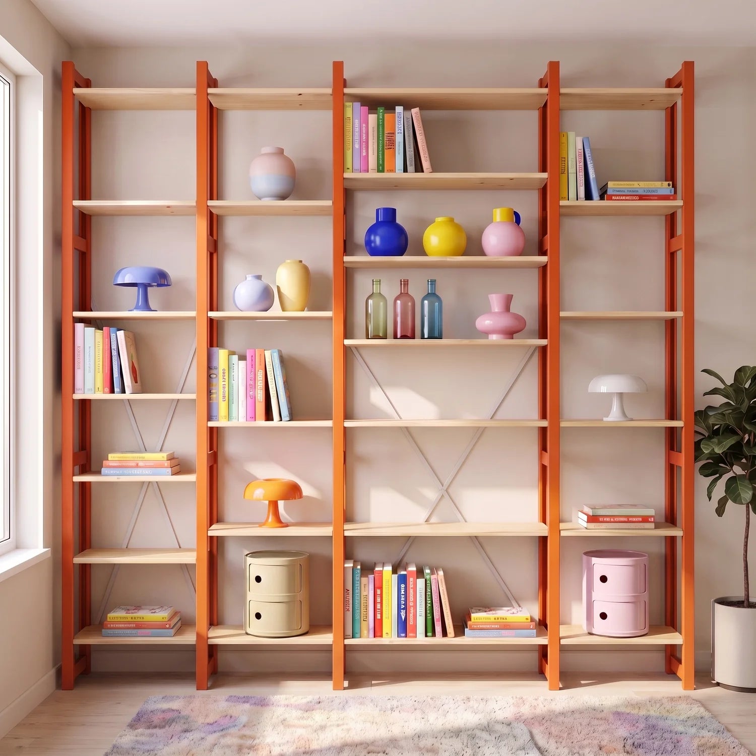 Open boekenkast | Lundia Original | Vuuroranje & blank gelakt, sfeerbeeld perspectief