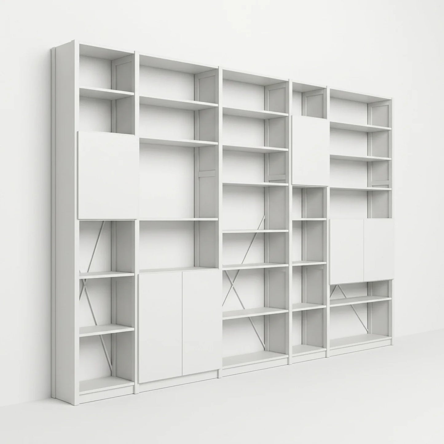 Boeken wandkast met deuren | Lundia Original | Wit hout, perspectief