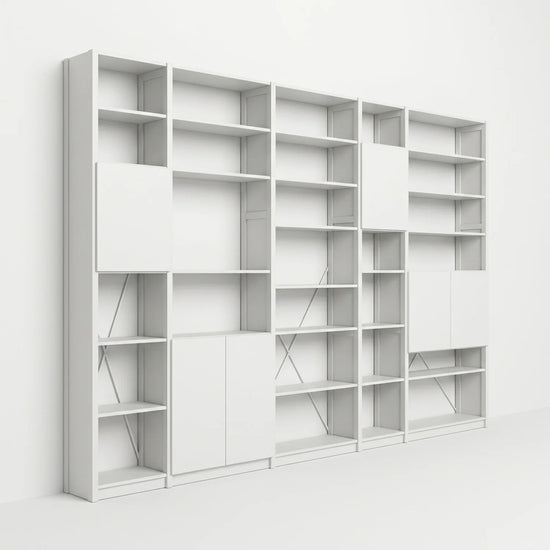 Boeken wandkast met deuren | Lundia Original | Wit hout, perspectief