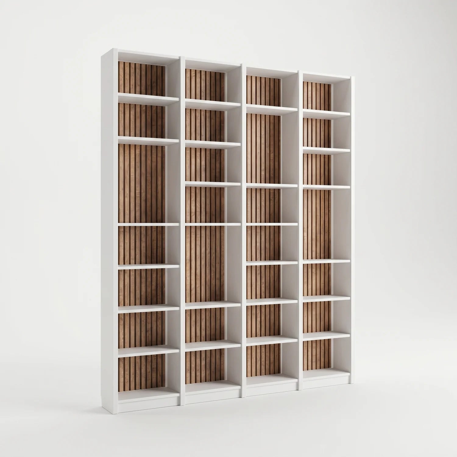 Boekenkast met lattenwanden | Lundia original maatwerk | Wit hout, perspectief