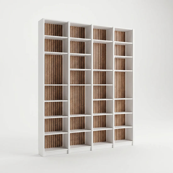 Boekenkast met lattenwanden | Lundia original maatwerk | Wit hout, perspectief