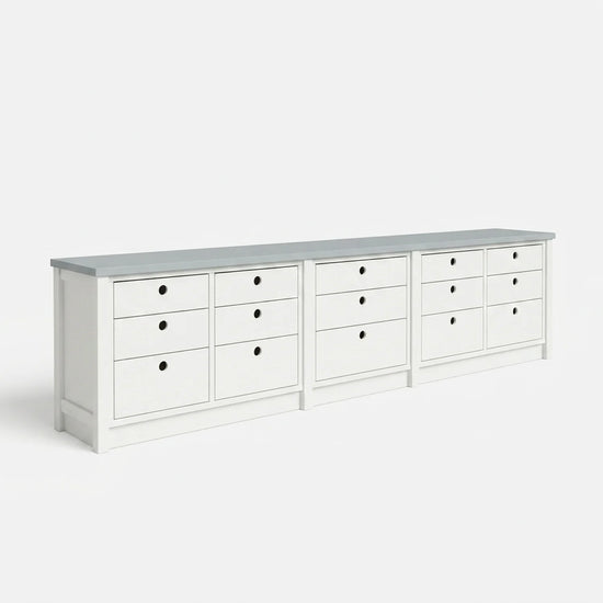 Lage & brede ladenkast | Lundia Original | Wit & nevelgrijs hout, perspectief