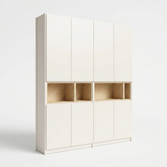 Grote wandkast met display vakken | Lundia Original | Wit & Blank gelakt hout, perspectief