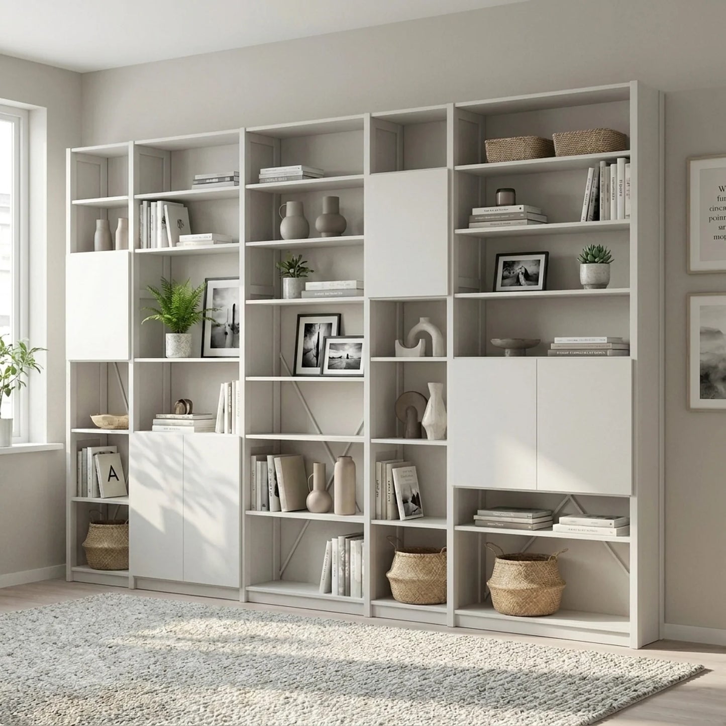 Boeken wandkast met deuren | Lundia Original | Wit hout, sfeerbeeld perspectief