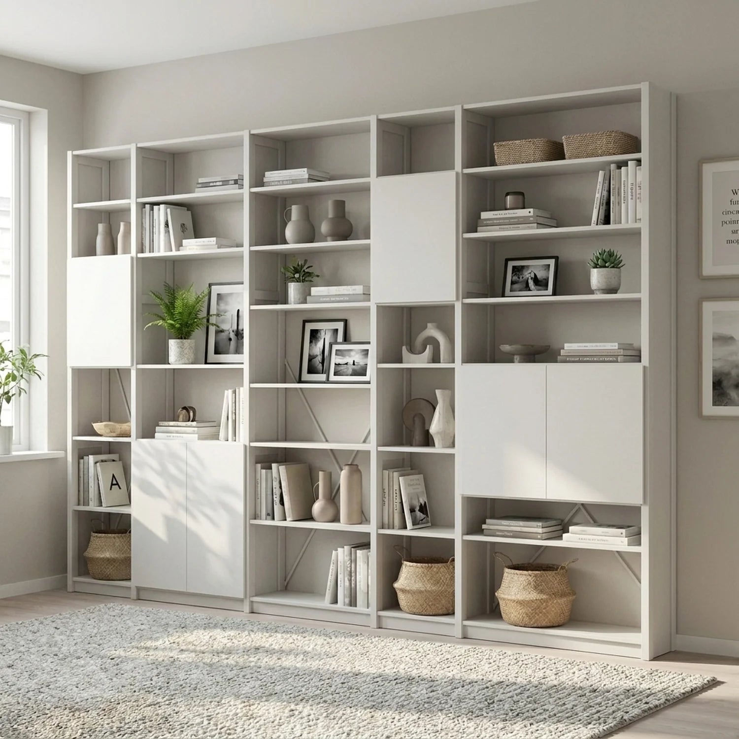 Boeken wandkast met deuren | Lundia Original | Wit hout, sfeerbeeld perspectief