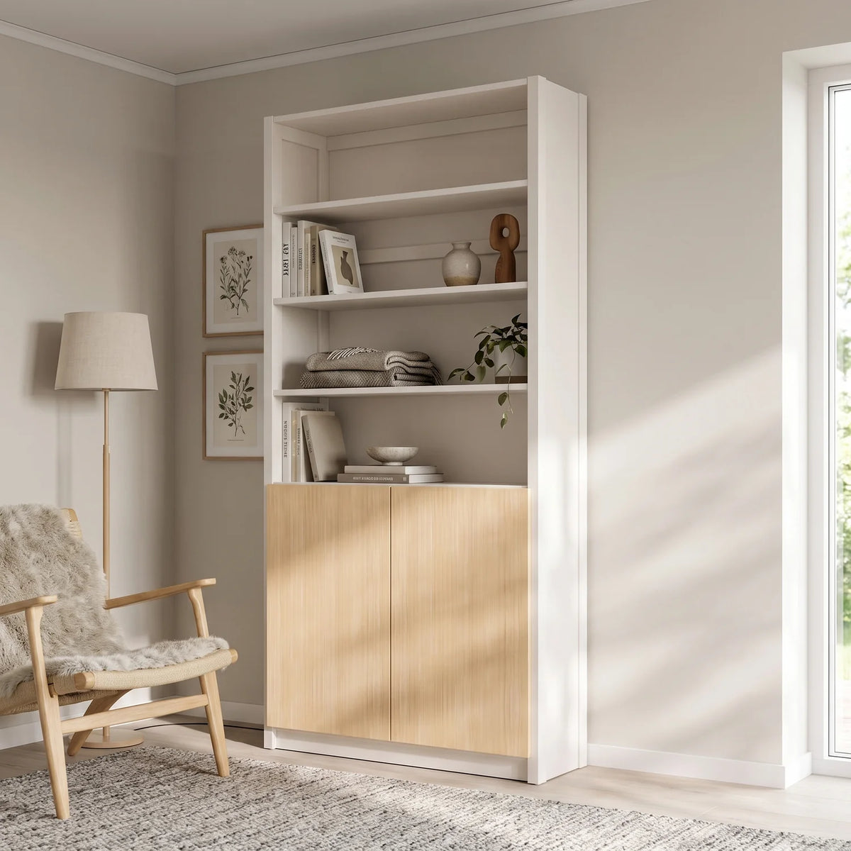 Bibliothèque compacte avec portes | Lundia Original | Blanc & regular, sfeerbeeld perspectief