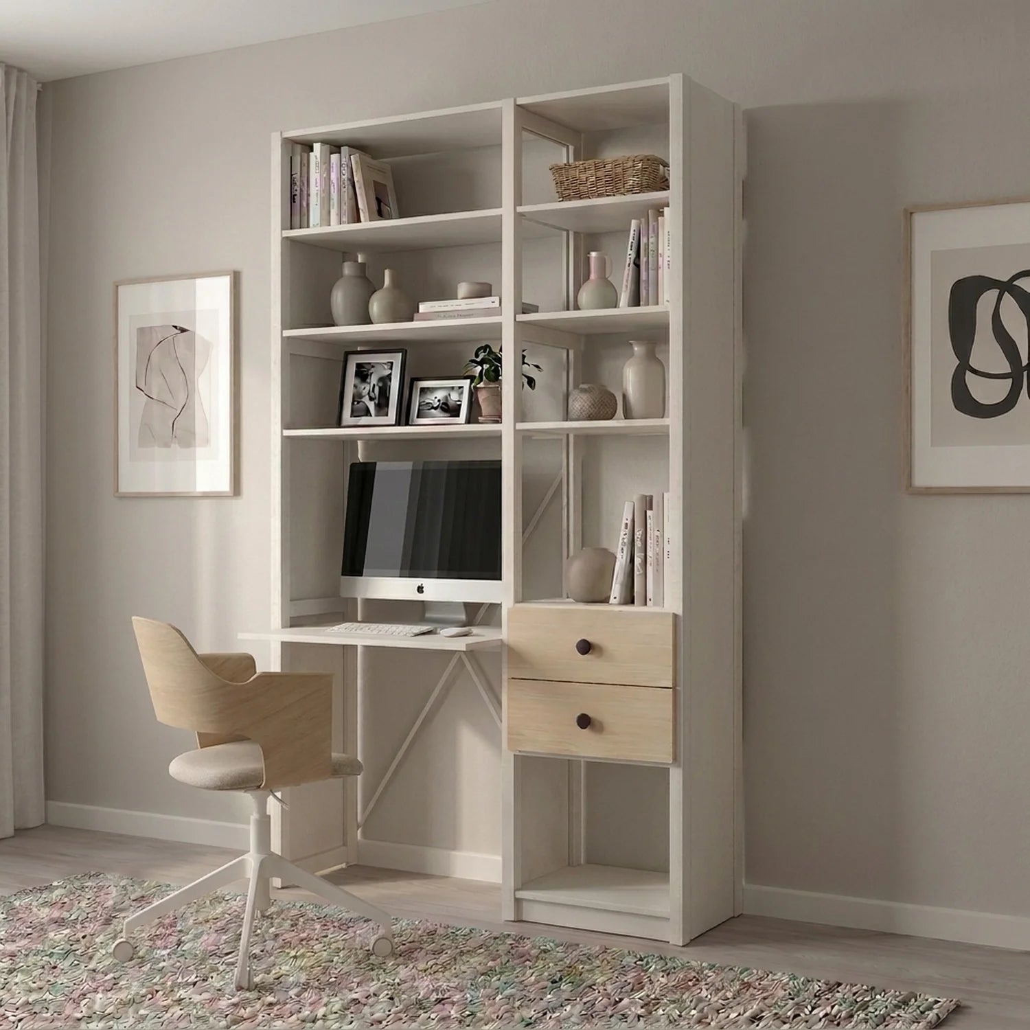 Desk cabinet with drawers | Lundia Original | White wood, sfeerbeeld vooraanzicht