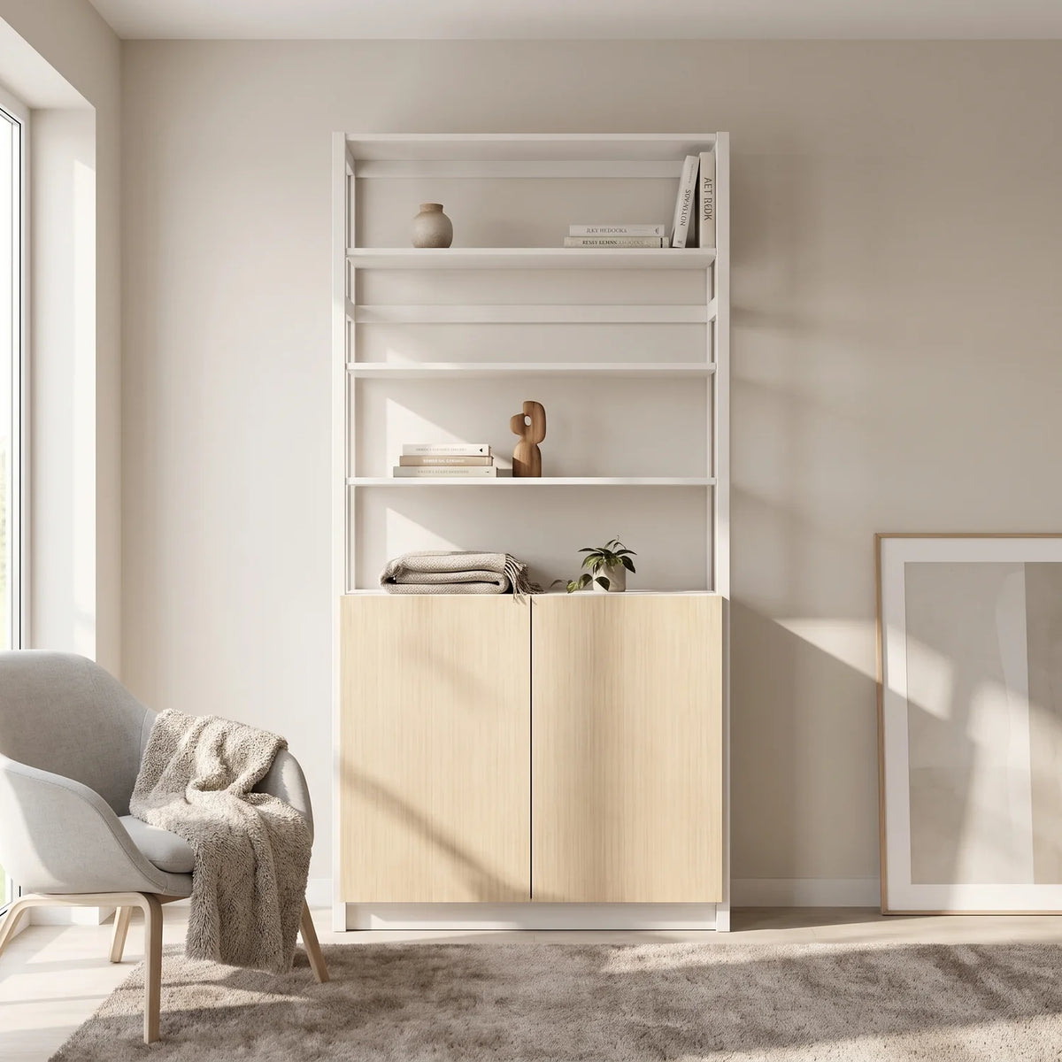 Bibliothèque compacte avec portes | Lundia Original | Blanc & regular, sfeerbeeld vooraanzicht