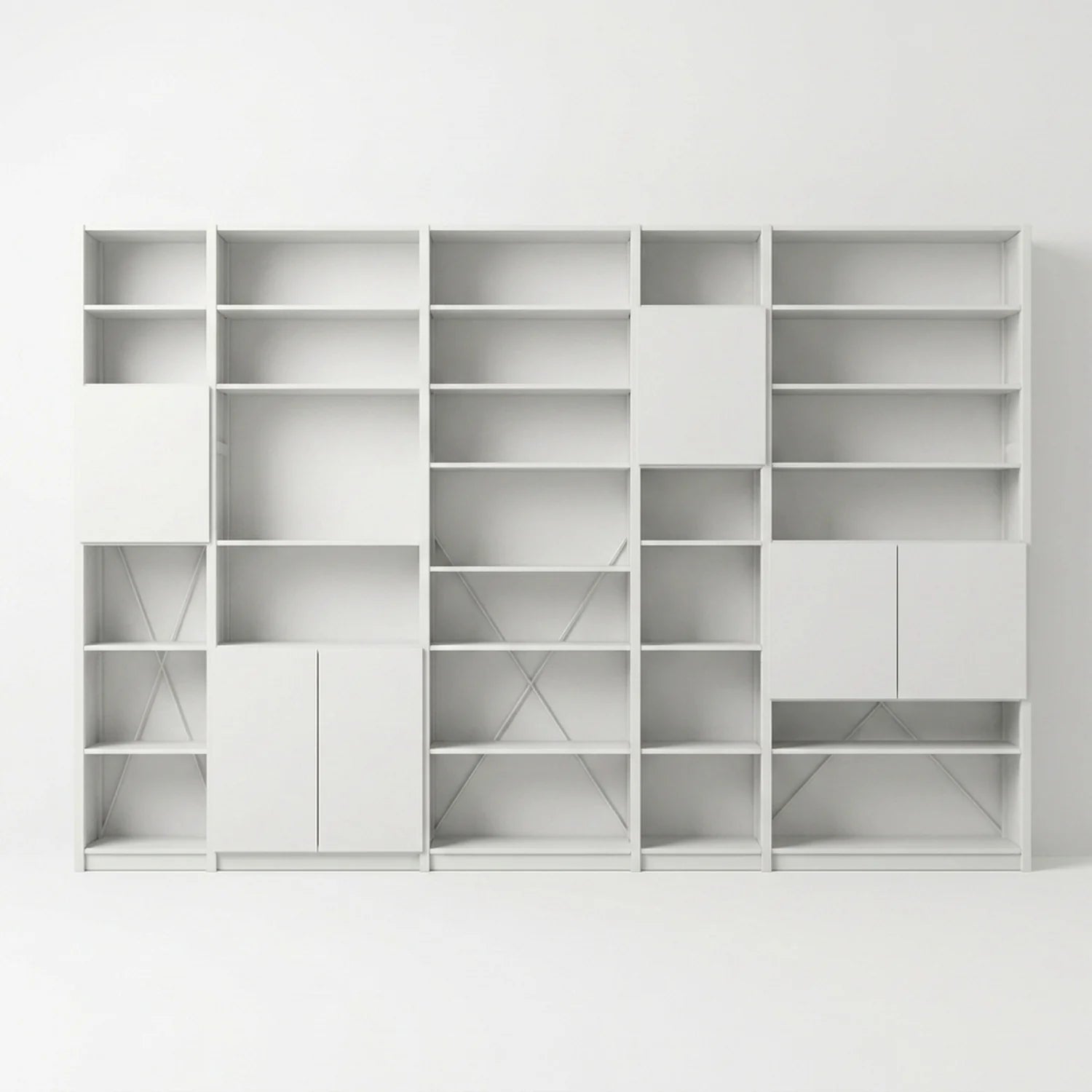Boeken wandkast met deuren | Lundia Original | Wit hout, vooraanzicht