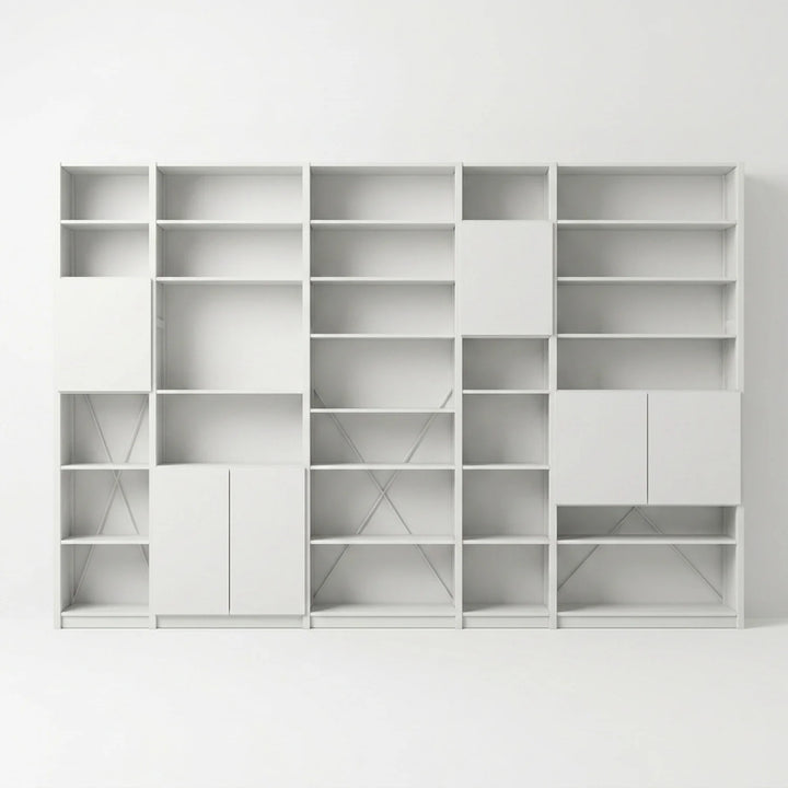 Boeken wandkast met deuren | Lundia Original | Wit hout, vooraanzicht