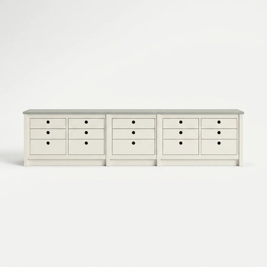 Lage & brede ladenkast | Lundia Original | Wit & nevelgrijs hout, vooraanzicht