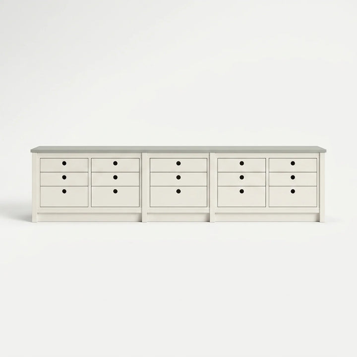Commode basse et large | Lundia Original | Bois blanc et gris brume, vooraanzicht