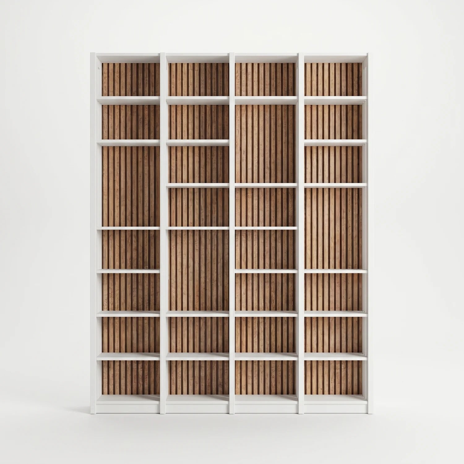 Boekenkast met lattenwanden | Lundia original maatwerk | Wit hout, vooraanzicht