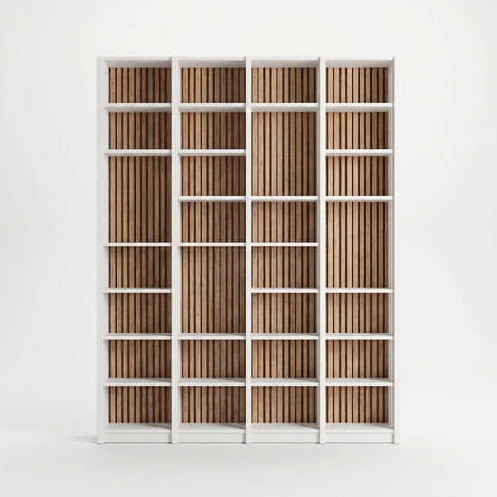 Boekenkast met lattenwanden | Lundia original maatwerk | Wit hout, vooraanzicht