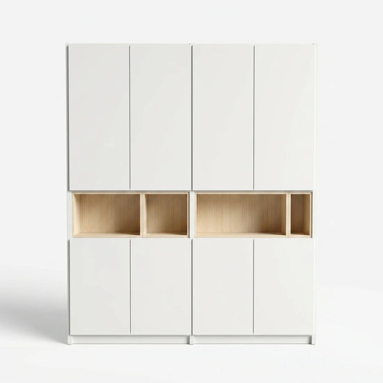 Grote wandkast met display vakken | Lundia Original | Wit & Blank gelakt hout, vooraanzicht