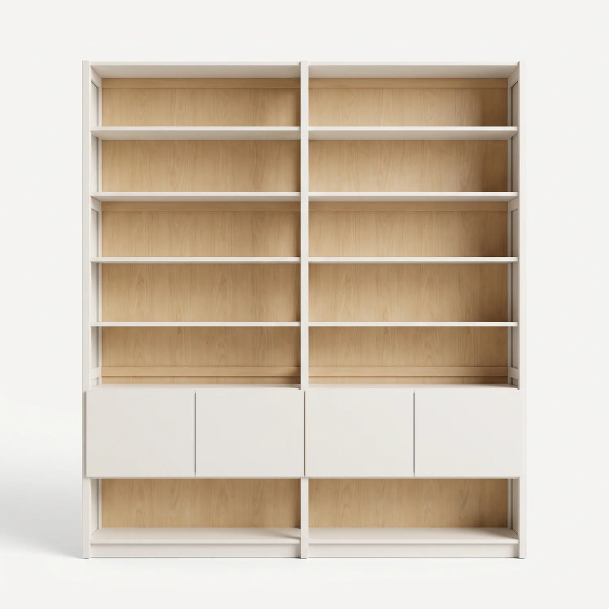 Scandinavische boekenkast met deuren | Lundia Original | Wit & blank gelakt, vooraanzicht