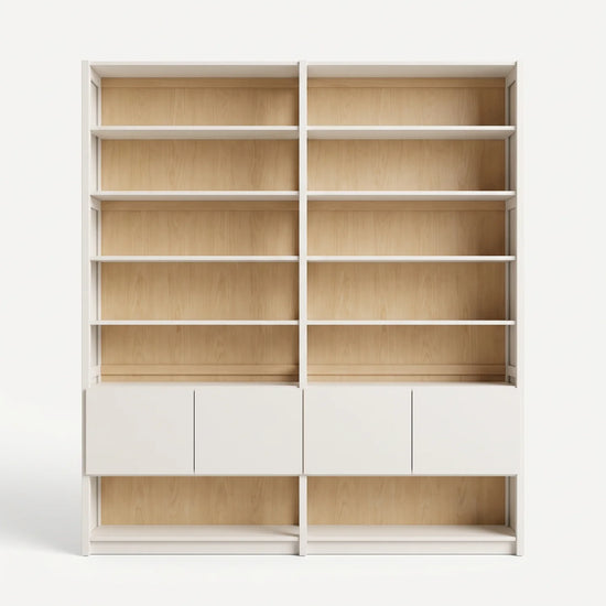 Scandinavische boekenkast met deuren | Lundia Original | Wit & blank gelakt, vooraanzicht