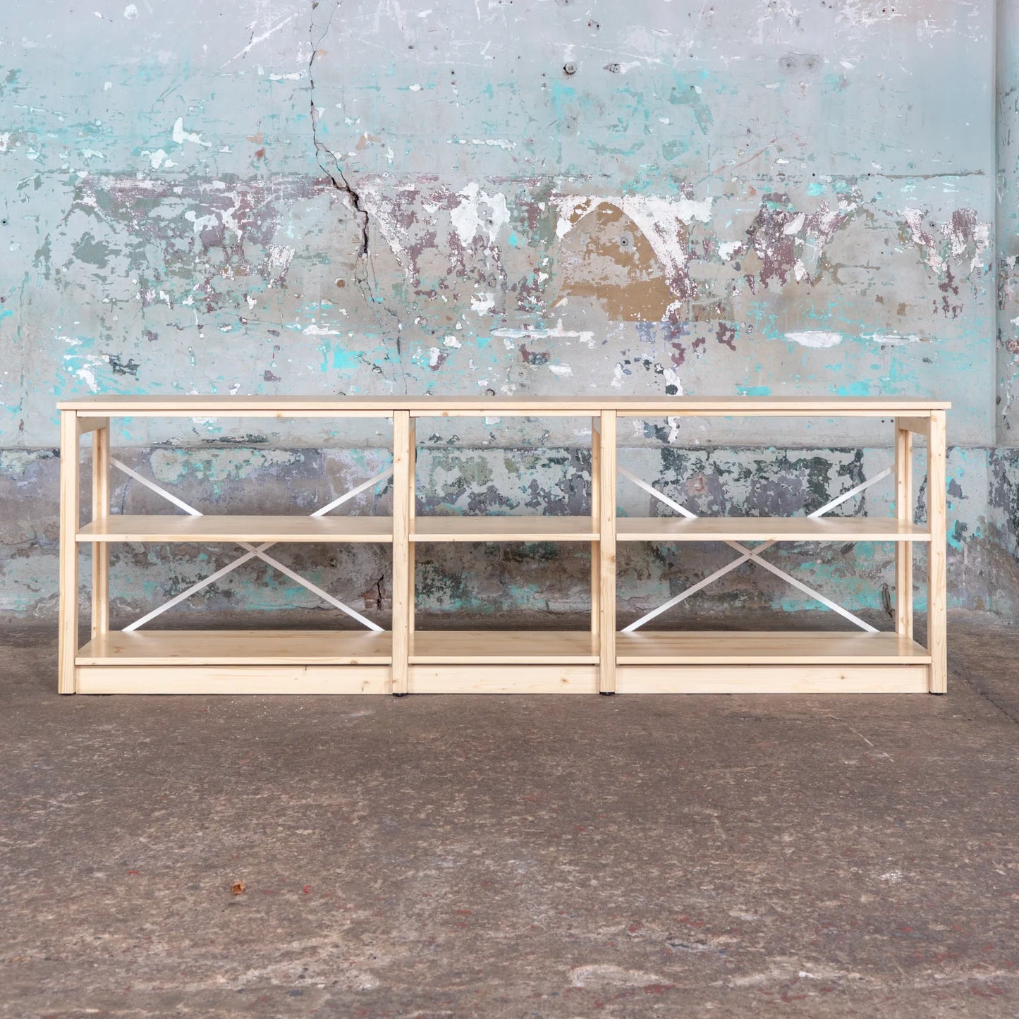 Open sideboard | Lundia Original | Clear lacquered solid wood, empty front view