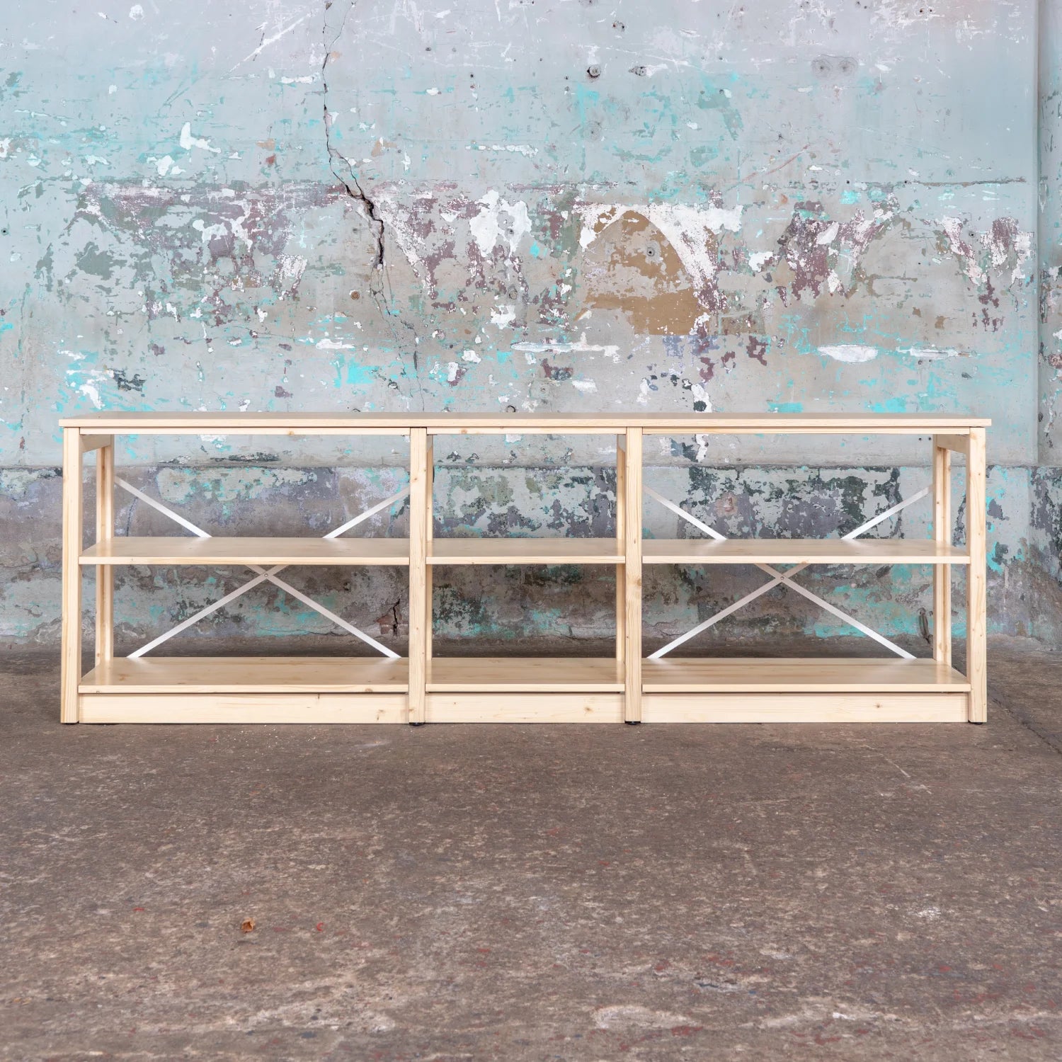 Open sideboard | Lundia Original | Clear lacquered solid wood, empty front view