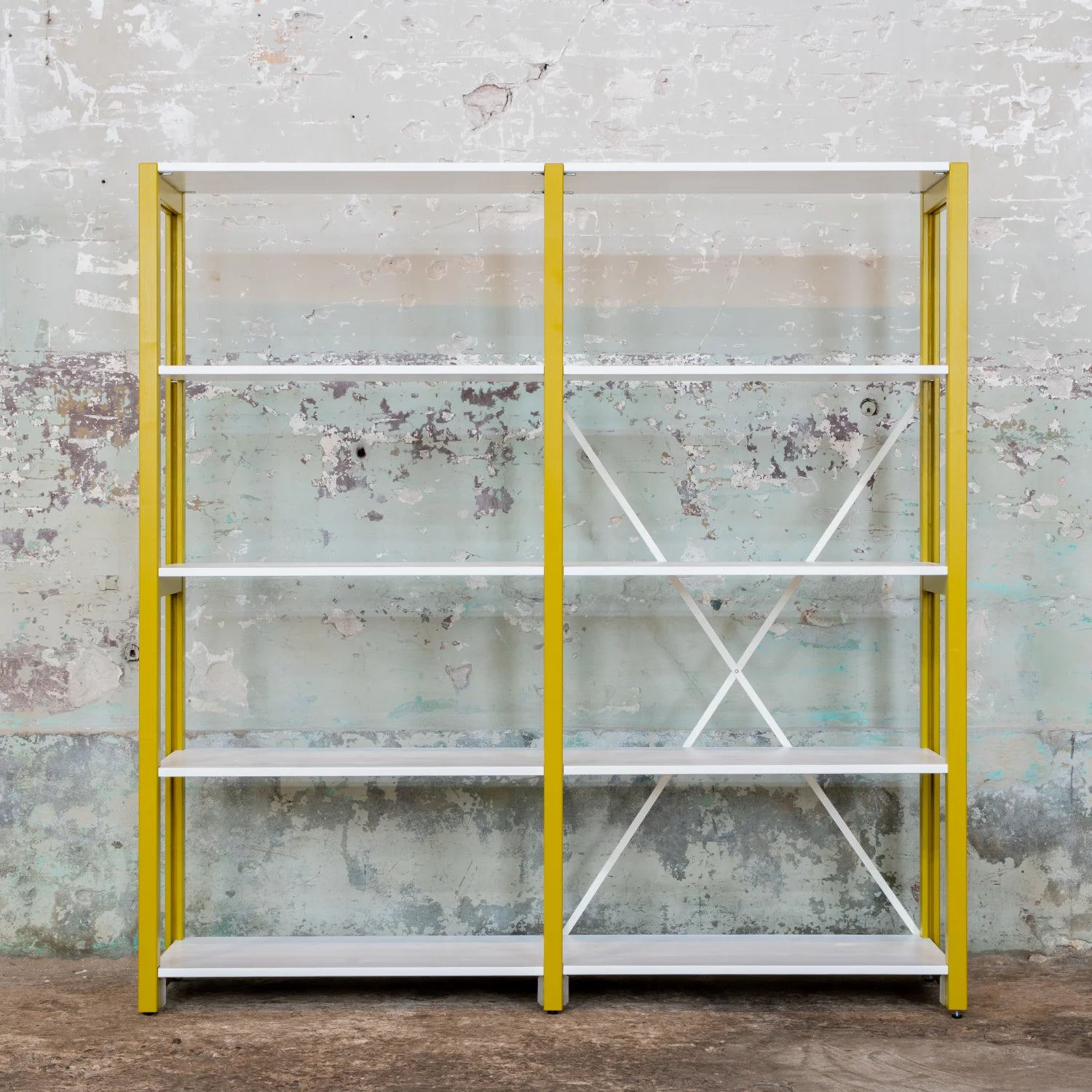Low bookcase | Lundia Original | Mustard Green & Signal white solid wood, empty