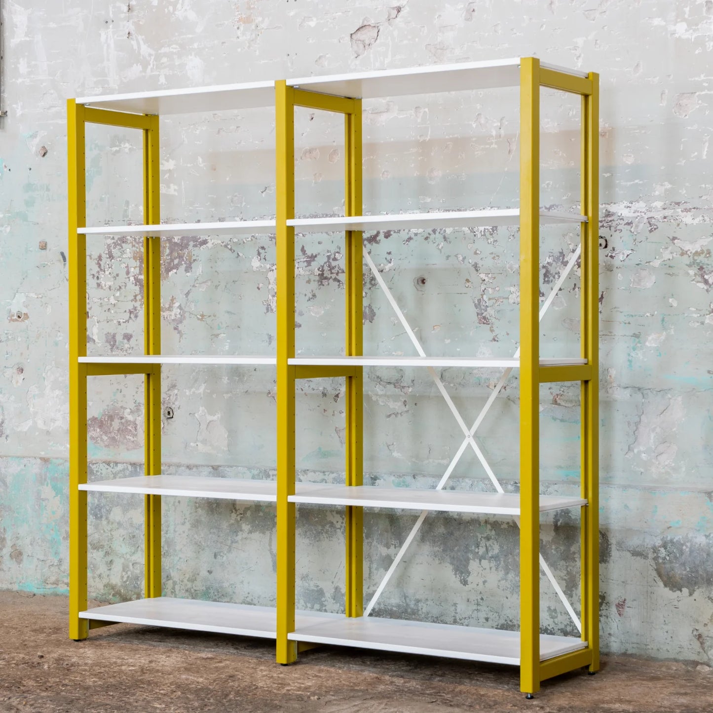 Low bookcase | Lundia Original | Mustard Green & Signal white solid wood, side view