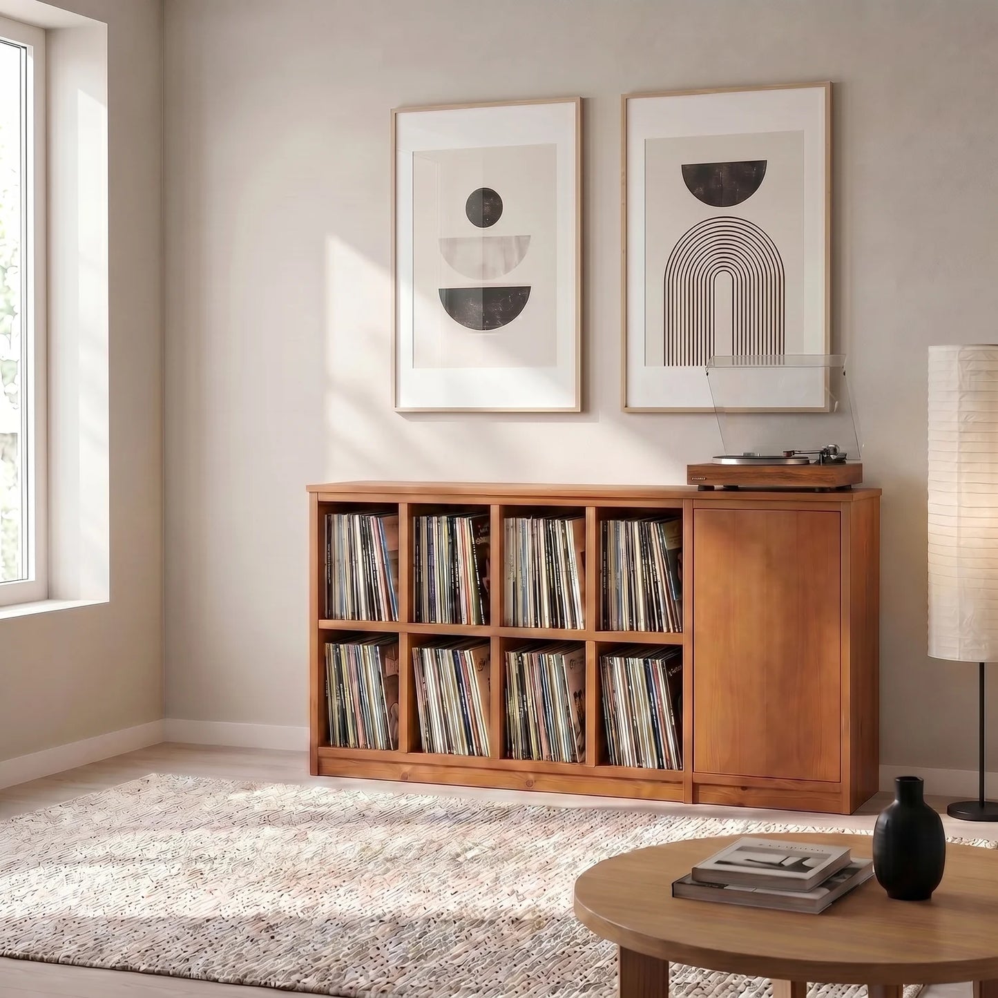 Classic Lundia Libre LP cabinet in arrosto, sfeerbeeld perspectief