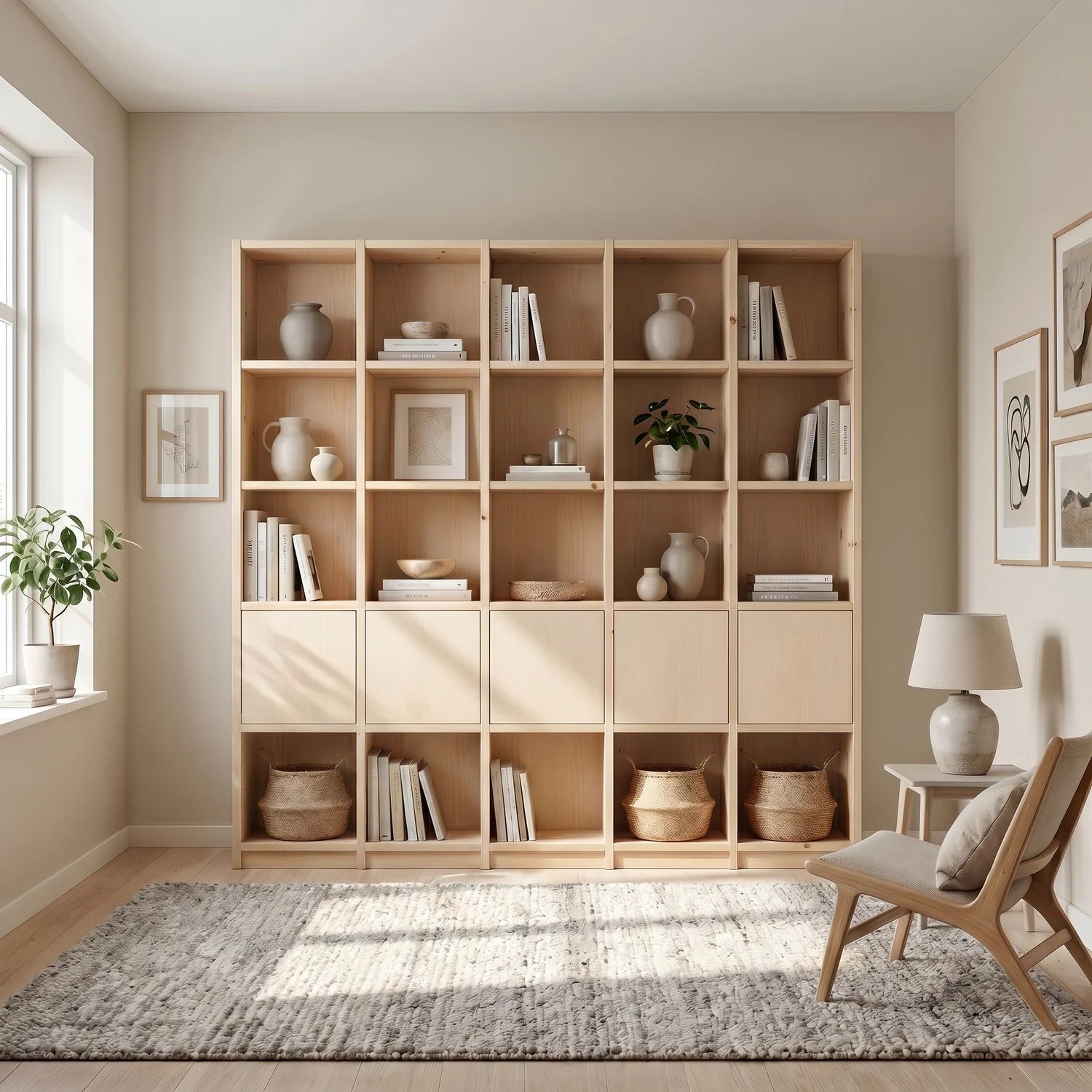 Scandinavian Lundia Libre bookcase in clear varnished, sfeerbeeld perspectief