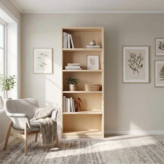 Scandinavian Lundia Libre bookcase in clear varnished, sfeerbeeld perspectief