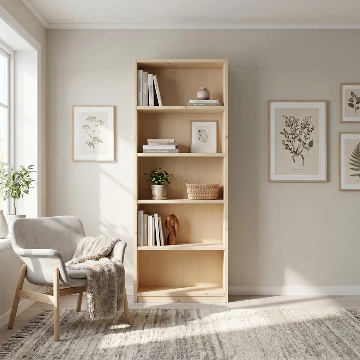 Scandinavian Lundia Libre bookcase in clear varnished, sfeerbeeld perspectief