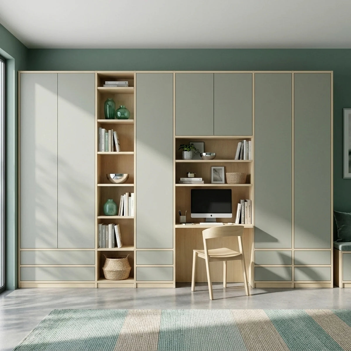 Meuble mural avec bureau et tiroirs | Libre | Regular & gris brume, sfeerbeeld vooraanzicht