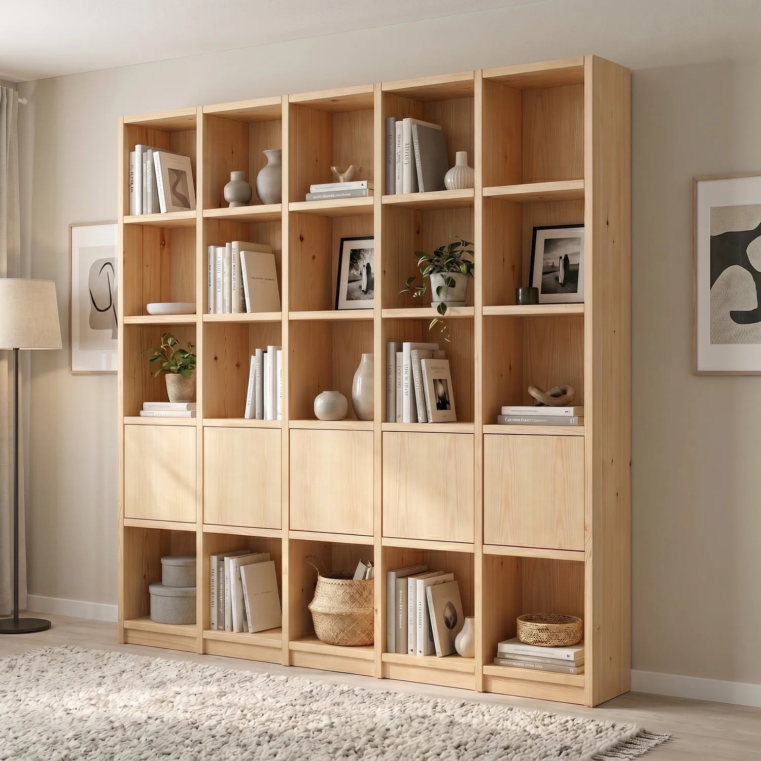 Scandinavian Lundia Libre bookcase in clear varnished, sfeerbeeld vooraanzicht