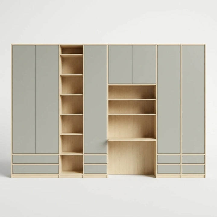 Meuble mural avec bureau et tiroirs | Libre | Regular & gris brume, vooraanzicht