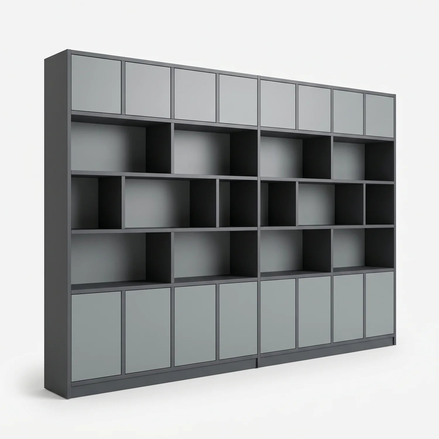 Modern Lundia Libre wall cabinet in graphite grey and concrete grey, perspectief