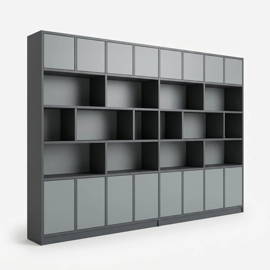 Modern Lundia Libre wall cabinet in graphite grey and concrete grey, perspectief