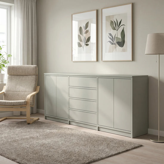 Scandinavian Lundia Libre sideboard in mist grey, sfeerbeeld vooraanzicht