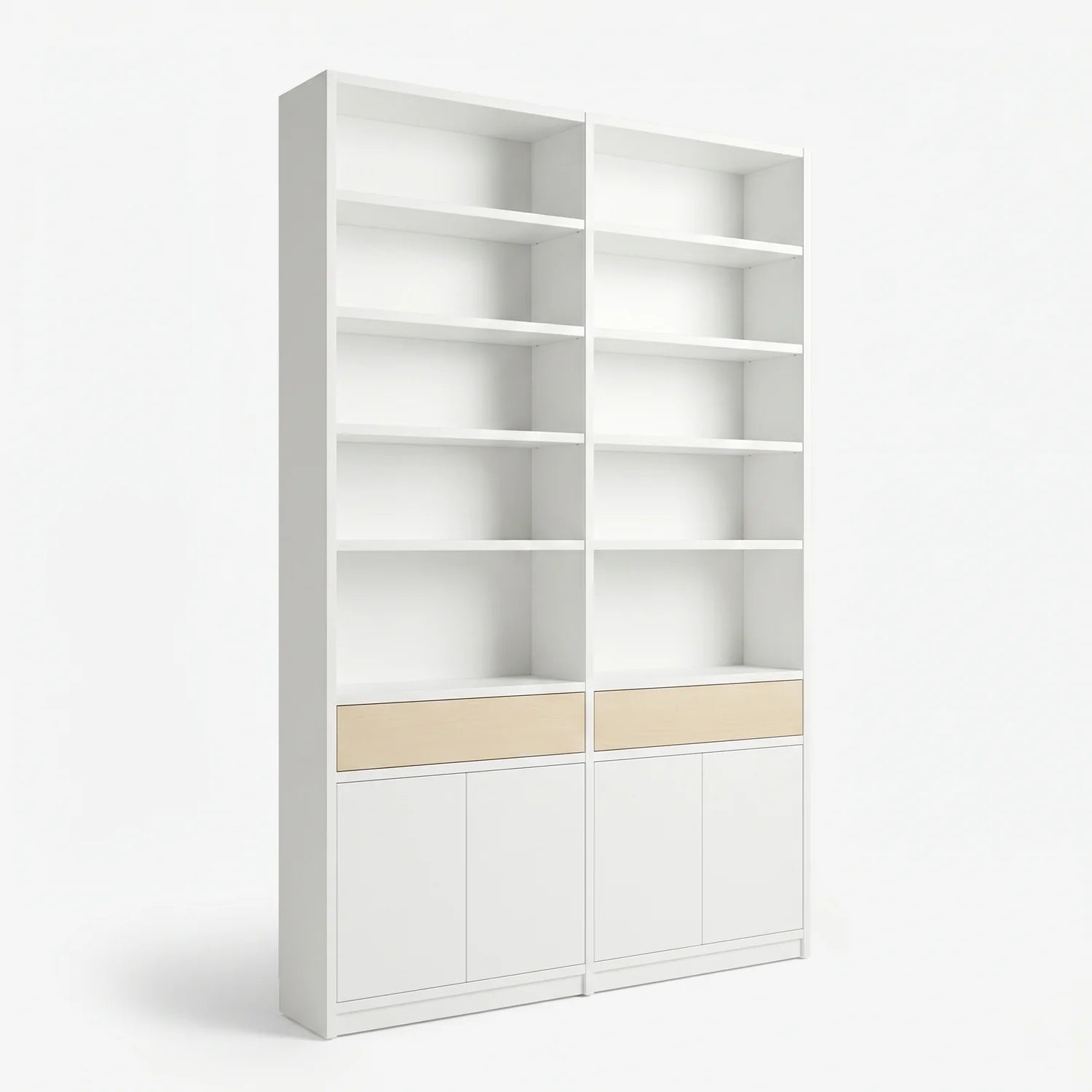 Scandinavische Lundia Libre boekenkast in signaalwit en blank gelakt, perspectief