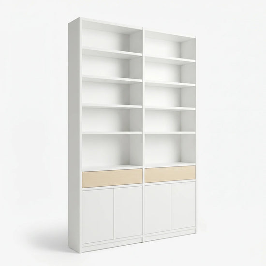 Scandinavische Lundia Libre boekenkast in signaalwit en blank gelakt, perspectief