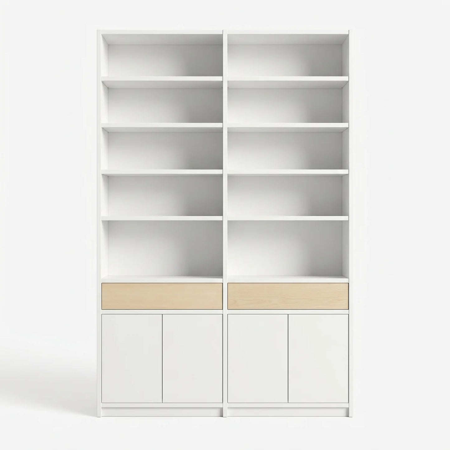 Scandinavische Lundia Libre boekenkast in signaalwit en blank gelakt, vooraanzicht