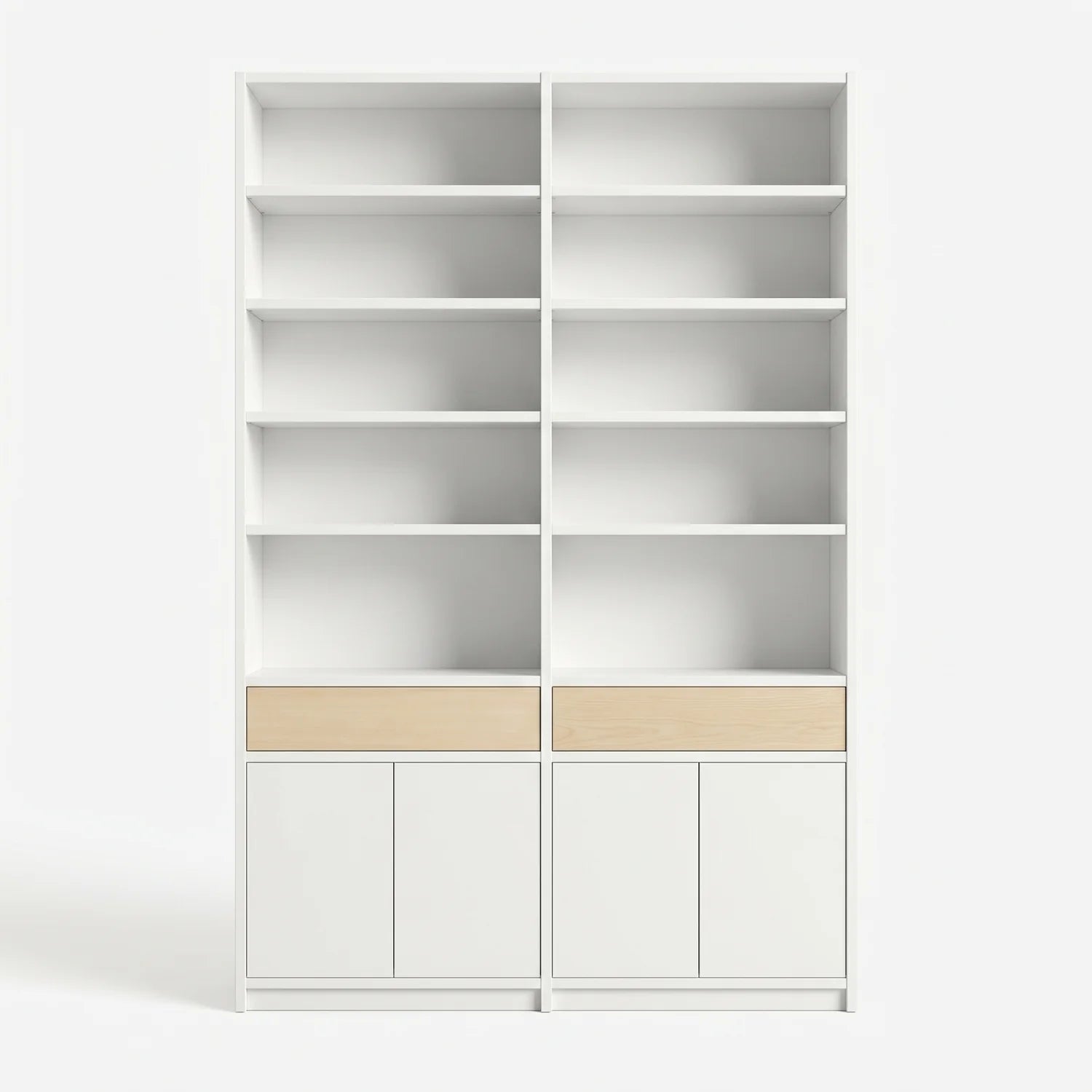 Scandinavische Lundia Libre boekenkast in signaalwit en blank gelakt, vooraanzicht