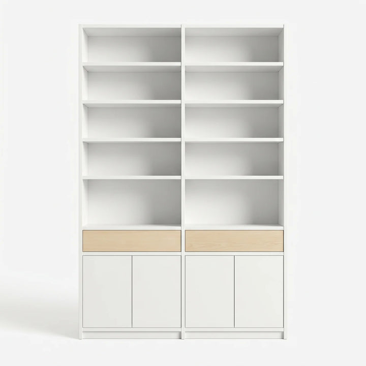 Scandinavische Lundia Libre boekenkast in signaalwit en blank gelakt, vooraanzicht