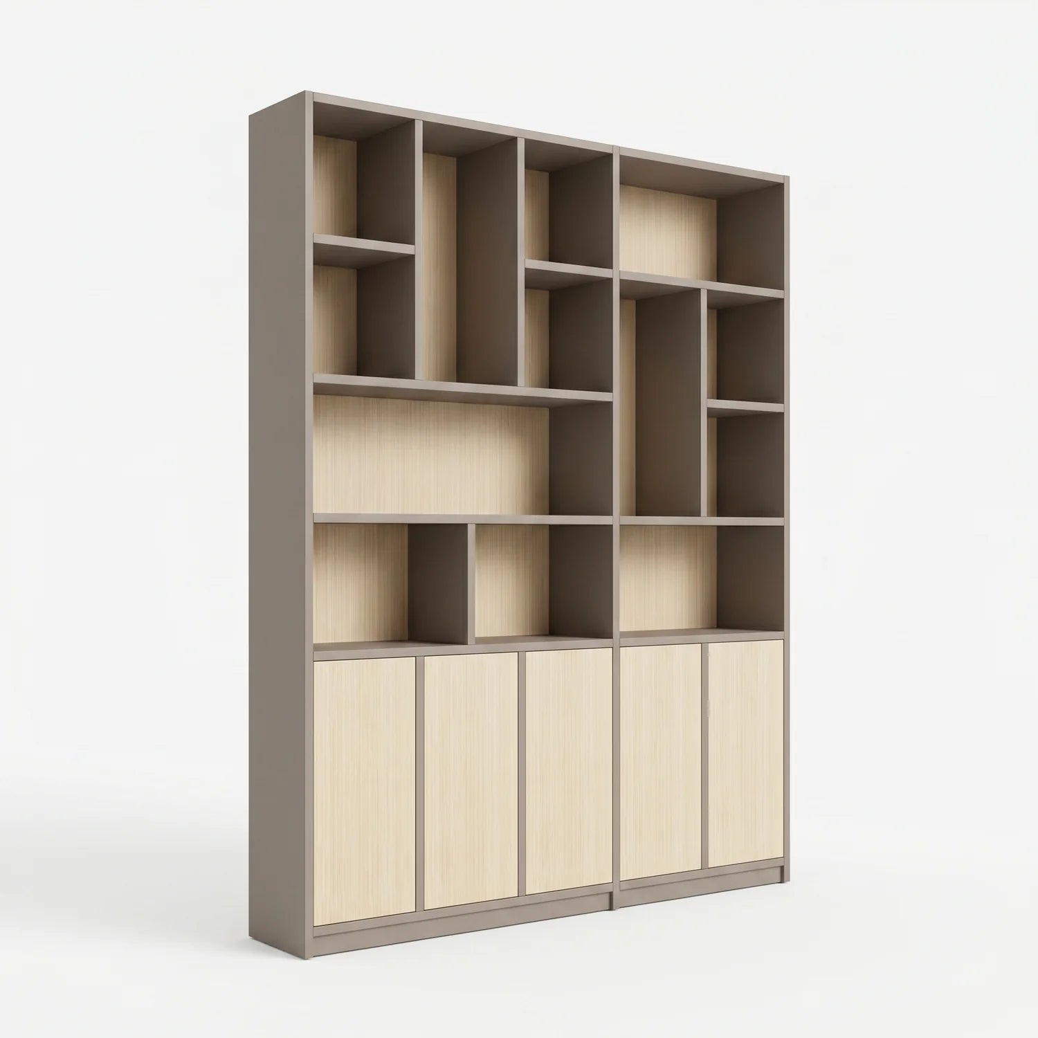 Scandinavian Lundia Libre wall cabinet in stone grey and clear varnished, perspectief